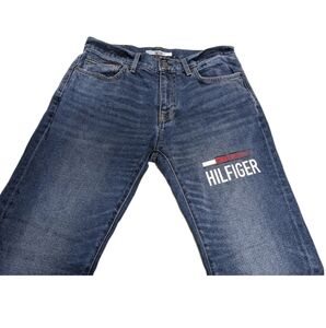 Tommy Hilfiger Logo Spell Out Denim Blue Jeans Slim 32x34 90s Y2K  #8500